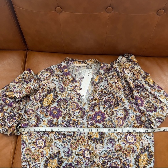Soft Surroundings Women’s Sz L Metallic Floral Paisley Blouse Shirt Top Gold NWT - Picture 9 of 11